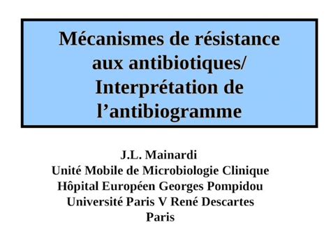 Ppt M Canismes De R Sistance Aux Antibiotiques Interpr Tation De