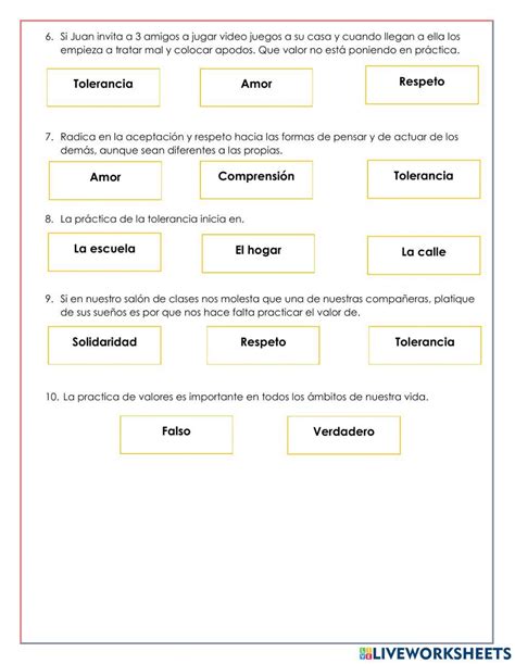 Valores Universales Exercise Live Worksheets