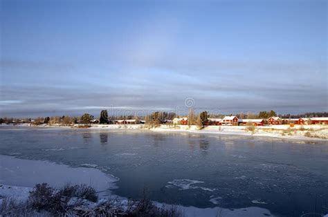 Winter in a small town stock image. Image of wooden - 134452469