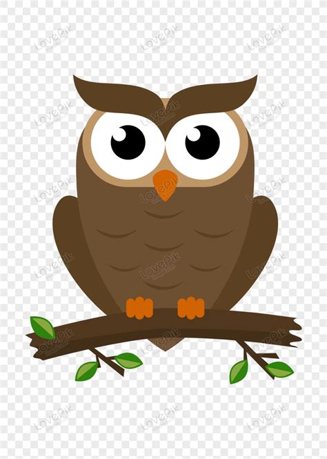 Cartoon Owl Sitting On A Tree Branch Tree Forest Wildlife Png Free