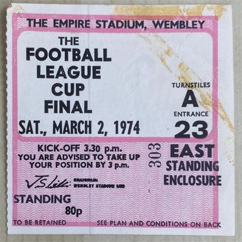 1974 Original League Cup Final Ticket Manchester City V Wolverhampton