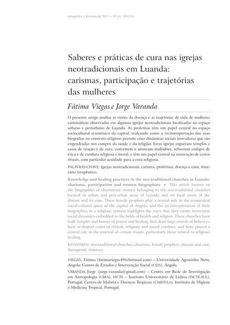 PDF Saberes e práticas de cura nas igrejas neotradicionais em