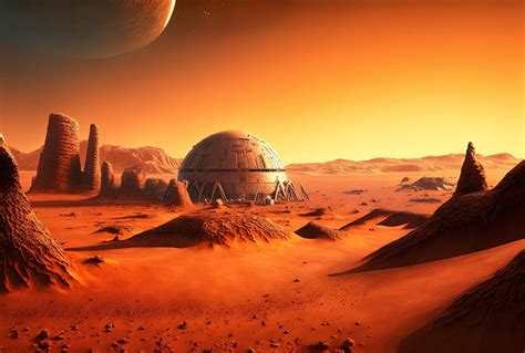 Premium AI Image | Mars surface landscape with a settlement base