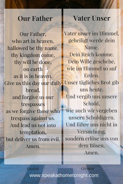 Our Father In German Vater Unser Auf Englisch How To Pray In German