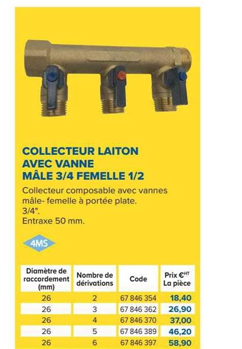 Promo Collecteur Laiton Avec Vanne M Le Femelle Chez Prolians