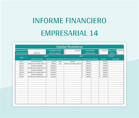 Plantilla De Formato Excel Informe Financiero Empresarial 14 Y Hoja De