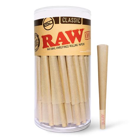 Raw Cones Classic King Size 100 Pack Natural Pre Rolled Rolling Paper With Tips And Packing