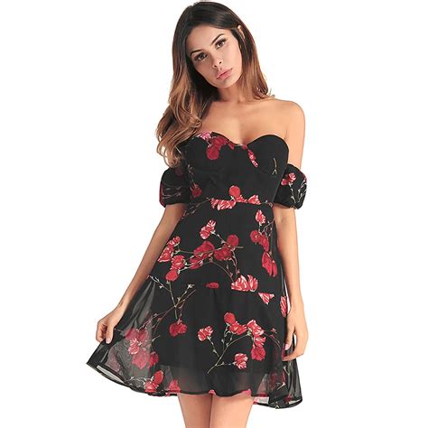 Women Strapless Dress Floral Print Chiffon Elastic Boho Beach Dresses