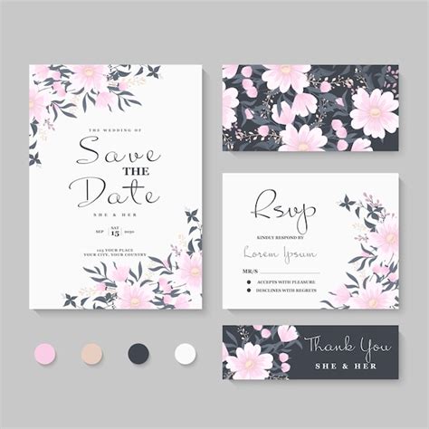 Premium Vector Floral Wedding Card Set