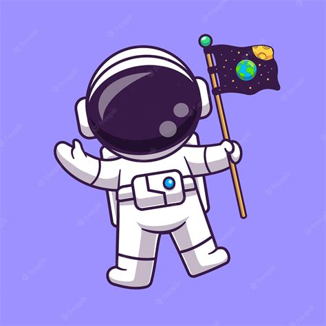 Lindo Astronauta Sosteniendo La Bandera En El Espacio De Dibujos Animados Vector Icono