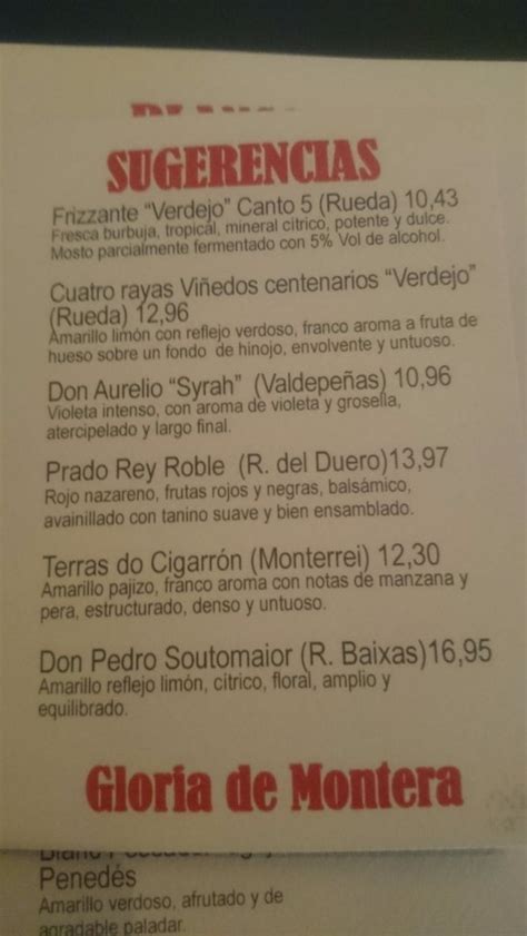 Culpa Ver Internet Emocionante Restaurante La Gloria De Montera Carta