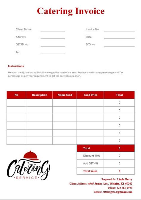 Free Printable Catering Invoice Template Eirpelki