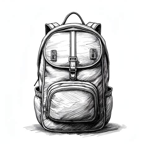 Premium Vector | Backpack ink sketch drawing black and white engraving style vector illustration