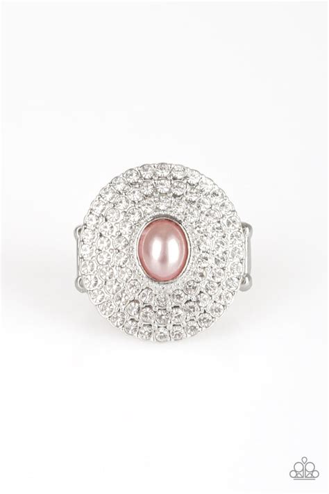 Paparazzi Royal Ranking Pink Pearl White Rhinestone Silver Ring