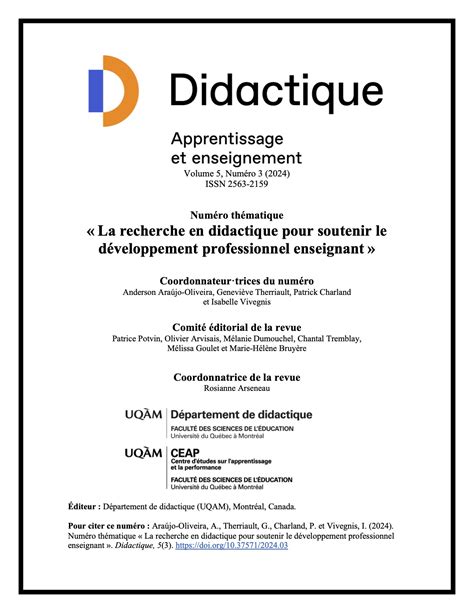 Vol 5 No 3 2024 La Recherche En Didactique Pour Soutenir Le