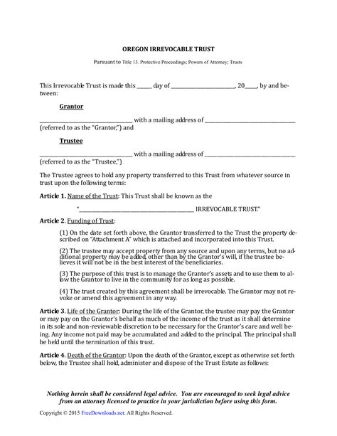 Irrevocable Trust Agreement Template