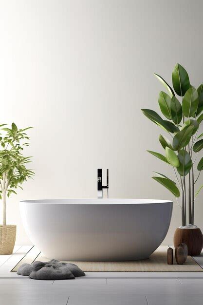 Premium Photo | Bathtub in a bright bathroom with plants