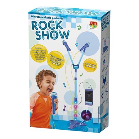 Microfone Duplo Pedestal Rock Show Azul DM Toys Shopee Brasil