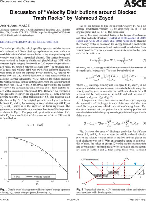 Discussion Of Velocity Distributions Around Blocked Trash Racks By