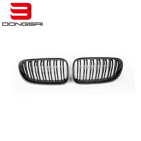 Carbon Fiber Double Slat Car Front Bumper Kidney Grille Grill For Bmw 3