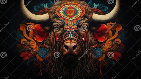 American Bison with Native American Tribal Patterns Stock Photo - Image ...