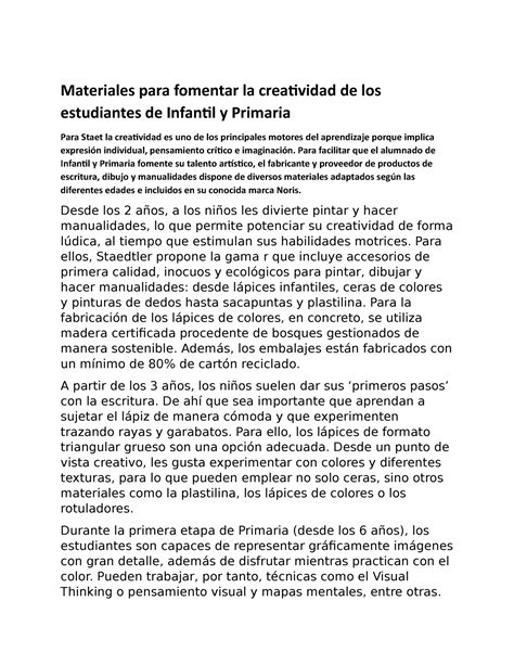 Materiales para fomentar la creatividad de los estudiantes de Infantil