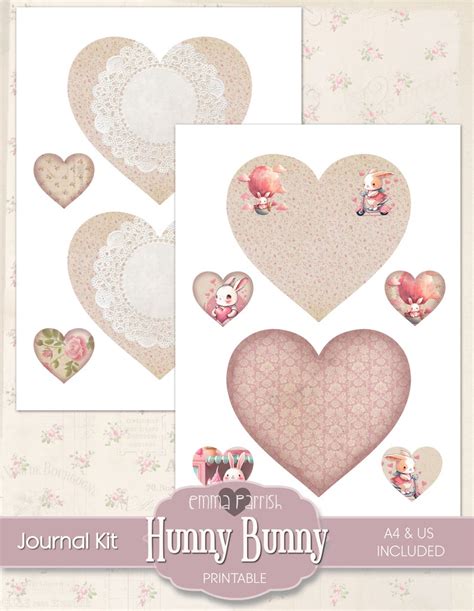 Valentines Junk Journal Kit Printable Cute Bunny Pink Etsy