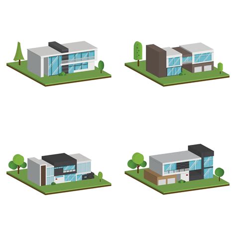 Isometric And 3D Houses Flat Design Of Modern Architecture Home