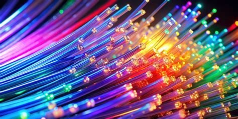 An Up Close View Of A Cluster Of Vibrant Illuminated Fiber Optic Cables