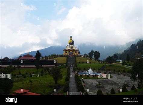 Big Golden Buddha Statue On Himalayan Mountains Of Sikkim In Ravangla