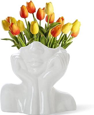 Winter Shore Vase Blanc Ceramique En Forme De Visage Vase Pampa