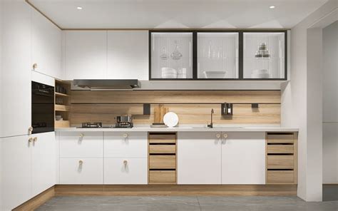 2024 NEW White And Wood Two Tone Modern Style Kitchen Cabinet M KUCHE