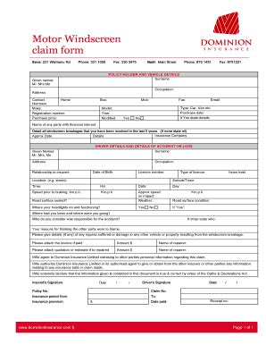 Fillable Online Motor Windscreen Claim Form 010607 Fax Email Print