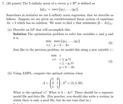 Solved (20 points) The L-infinity norm of a vector y∈Rk is | Chegg.com