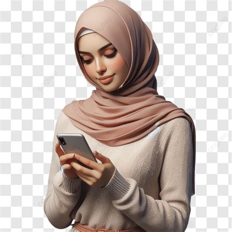 Linda Chica Musulmana Con Pa Uelo En La Cabeza Hijab Usando Un Tel Fono