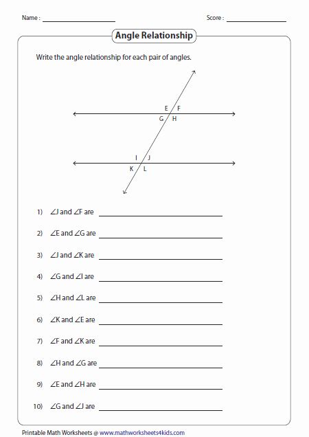 Angle Pairs And Relationships Worksheet