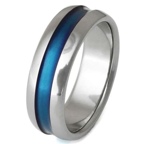 Thin Blue Line Titanium Wedding Band Blue Ring B14