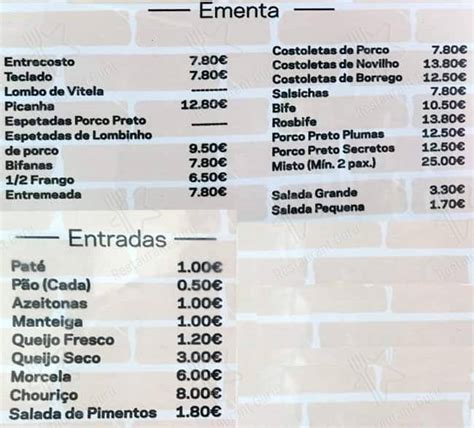 Menu At Churrasqueira Brasas Restaurant Cascais