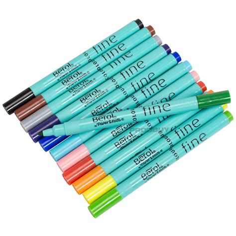 Pack Of 12 Berol Pens Fine Colouring Felt Tip Washable Ink School Art