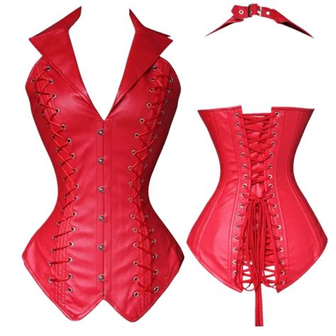 Faux Leather Straps Sexy V Neck Overbust Steampunk Corset Waist Cincher