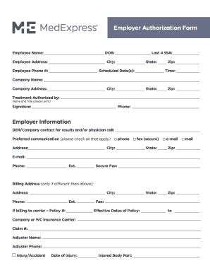 Fillable Online Employer Authorization Form Medexpress Fax Email