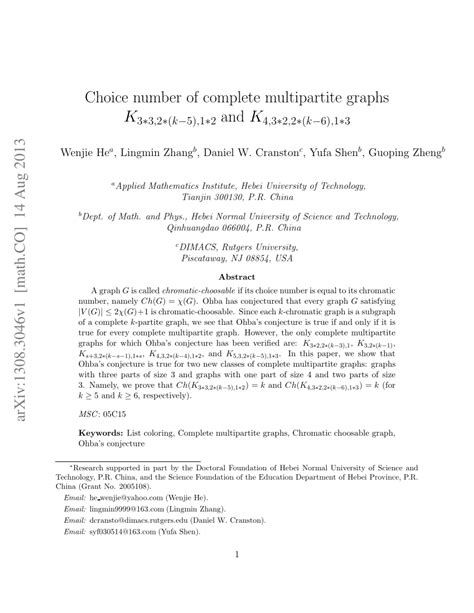 Pdf Choice Number Of Complete Multipartite Graphs K K