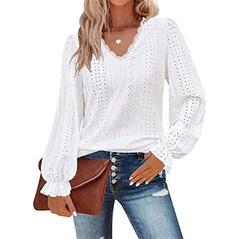 Women S Clothing Elegant Simplicity Hollow Out V Neck Tops Autumn