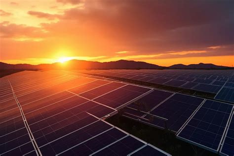 Paneles solares y turbinas eólicas en el campo de la puesta del sol