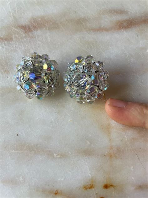 Large Gaudy Costume Jewelry Clip On Earrings Rhinest Gem