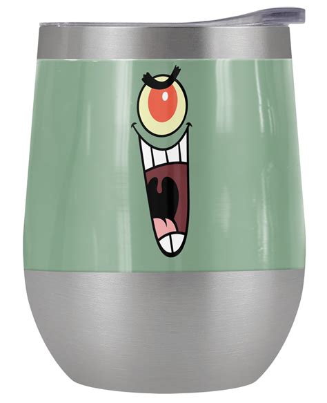 Spongebob Official Plankton Face 12 Oz Stemless Tumbler Stainless