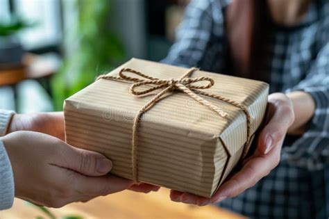 Close Up Of A Hand Giving A Gift Box Giving And Receiving At Office