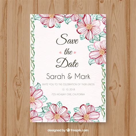 Free Vector Romantic Wedding Invitation With Watercolor Flowers