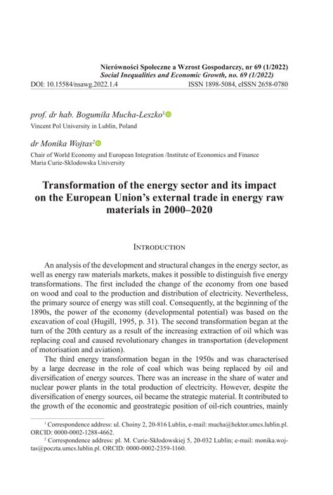 Pdf Transformation Of The Energy Sector And Its Impact On The