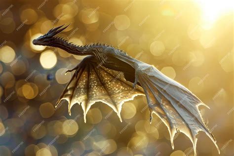 Premium Photo A Dragon In Flight Wings Beating Rhythmically Sunbeams